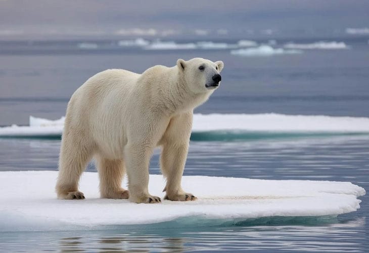 На Шпицбергене мужчина сбежал от белого медведя на снегоходе медведь